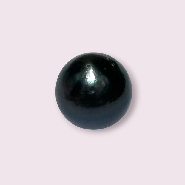 Huge Oval Round 14.6 x 15.4mm Peacock Black Tahitian Sea Pearl Loose