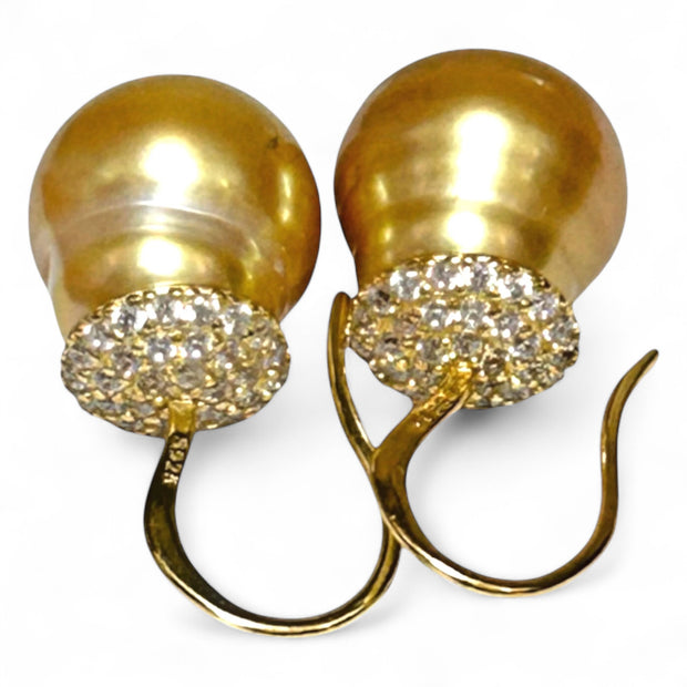 Elliptical 11.6x13mm Rich Golden Philippine South Sea Pearl Earrings