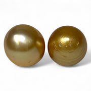 A Pair 11.3 x 12.5mm Deep Gold Philippines South Sea Looses Pearl