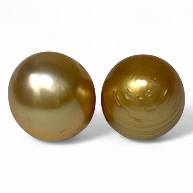 A Pair 11.3 x 12.5mm Deep Gold Philippines South Sea Looses Pearl