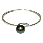 Stunning Round 12.3mm Tahitian Sea Natural Peacock Green Pearl Bangle