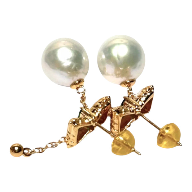 Butterfly Round 10.5 - 11mm Edison Silver White Pearl Dangle Earrings