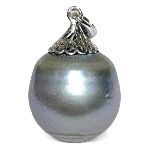 Oval 13.2 x 14.5mm Tahitian Sea Middle Gray Green Pearl Pendant