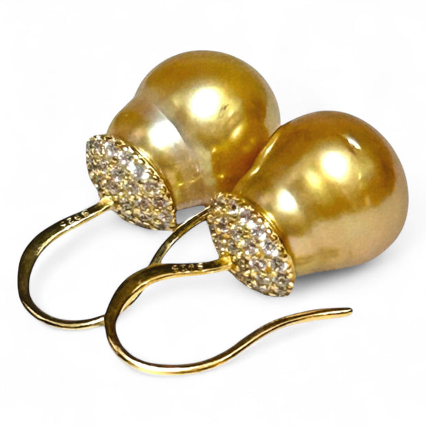 Elliptical 11.6x13mm Rich Golden Philippine South Sea Pearl Earrings