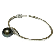Stunning Round 12.3mm Tahitian Sea Natural Peacock Green Pearl Bangle