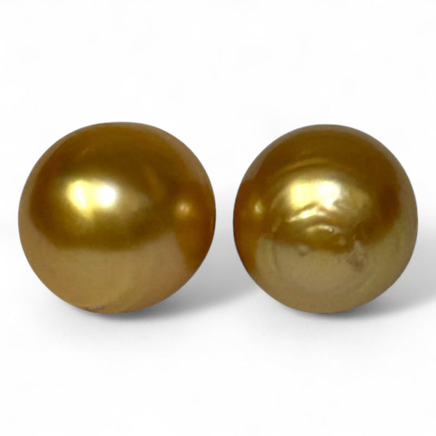 A Pair 11.3 x 12.5mm Deep Gold Philippines South Sea Looses Pearl