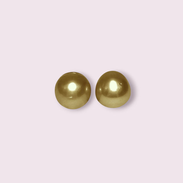 Unique A Pair 11 x 11.5mm 20.3 Carat Deep Gold Philippines Sea Pearls
