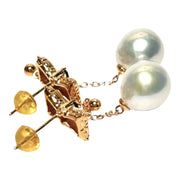 Butterfly Round 10.5 - 11mm Edison Silver White Pearl Dangle Earrings