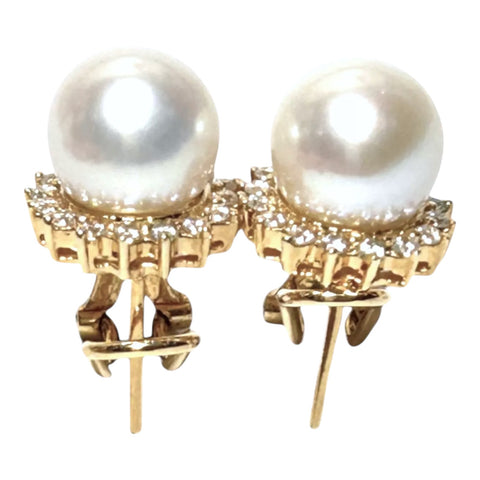 Fantastic 9.5 - 10mm White Round  Edison Pearl French Omega Earrings
