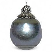 Oval 13.2 x 14.5mm Tahitian Sea Middle Gray Green Pearl Pendant