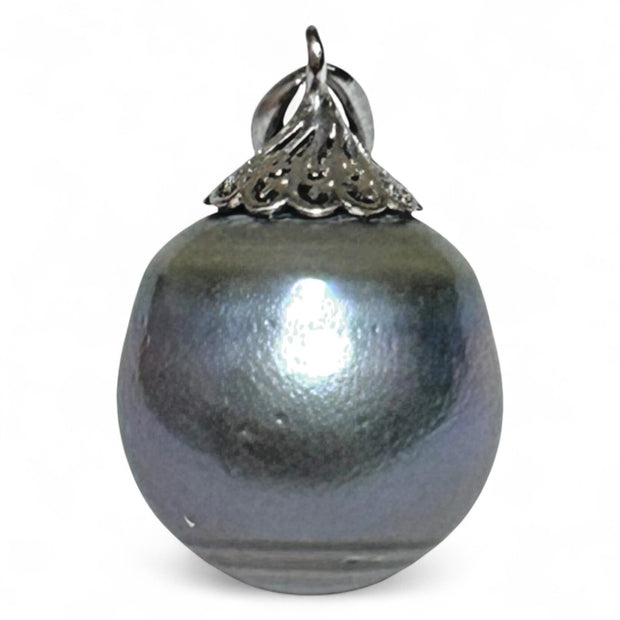 Oval 13.2 x 14.5mm Tahitian Sea Middle Gray Green Pearl Pendant