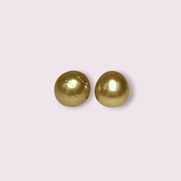 Unique A Pair 11 x 11.5mm 20.3 Carat Deep Gold Philippines Sea Pearls