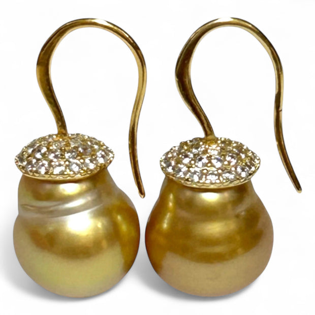 Elliptical 11.6x13mm Rich Golden Philippine South Sea Pearl Earrings