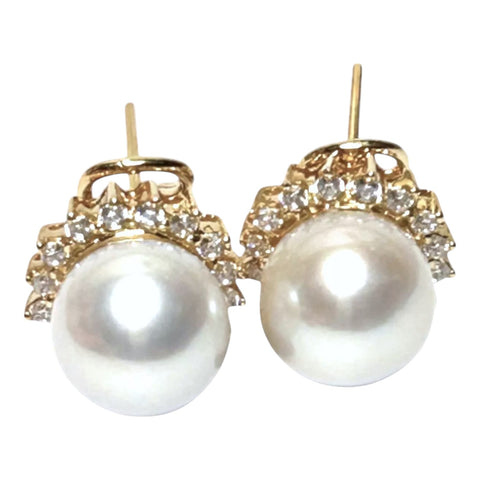 Fantastic 9.5 - 10mm White Round  Edison Pearl French Omega Earrings