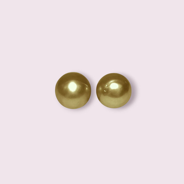 Unique A Pair 11 x 11.5mm 20.3 Carat Deep Gold Philippines Sea Pearls
