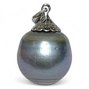 Oval 13.2 x 14.5mm Tahitian Sea Middle Gray Green Pearl Pendant
