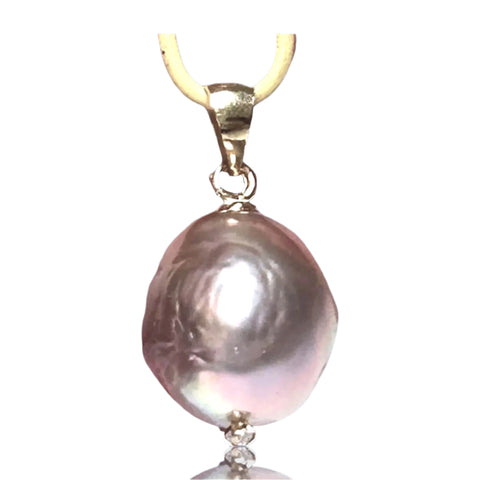 Unique 12.2x14mm Natural Purple Pink Rainbow Keshi Pearl Pendant