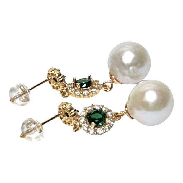 Best Gift 10.5 - 11mm White Round Edison Cultured Pearl Dangle Earrings
