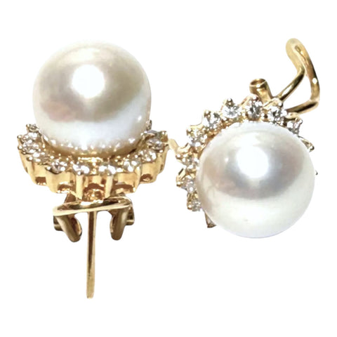 Fantastic 9.5 - 10mm White Round  Edison Pearl French Omega Earrings