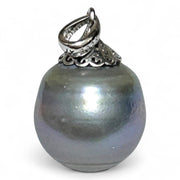 Oval 13.2 x 14.5mm Tahitian Sea Middle Gray Green Pearl Pendant