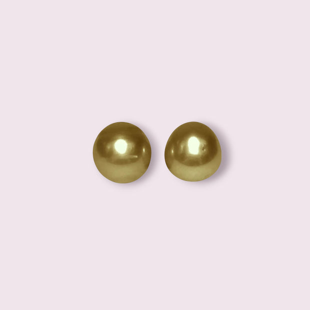 Unique A Pair 11 x 11.5mm 20.3 Carat Deep Gold Philippines Sea Pearls