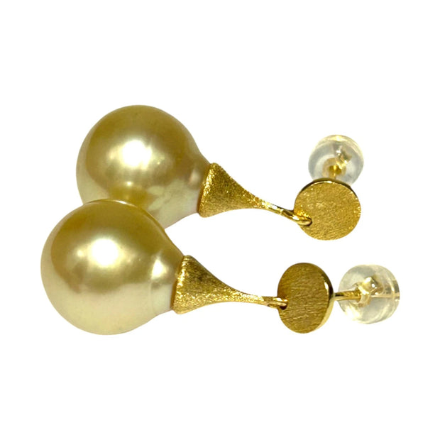 Huge 12.2 x 14mm Rich Golden Philippines South Sea Pearl Dangle Earrings