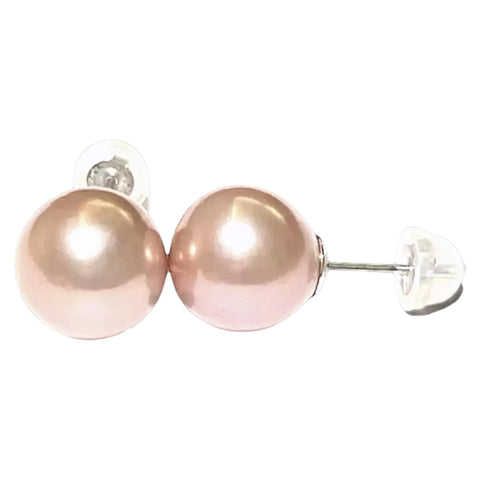 Fabulous 9.5 - 10mm Natural Peach Pink Edison Pearl Stud Earrings