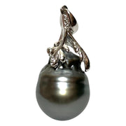 Baroque 11.3 x 14mm Tahitian Sea Peacock Gray Green Giant Pearl Pendant
