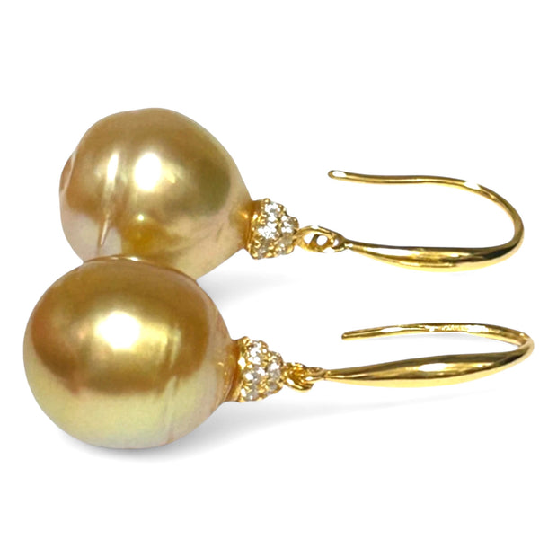 11.3 x 11.7mm Deep Gold Philippines South Sea Cultured Pearl Dangle