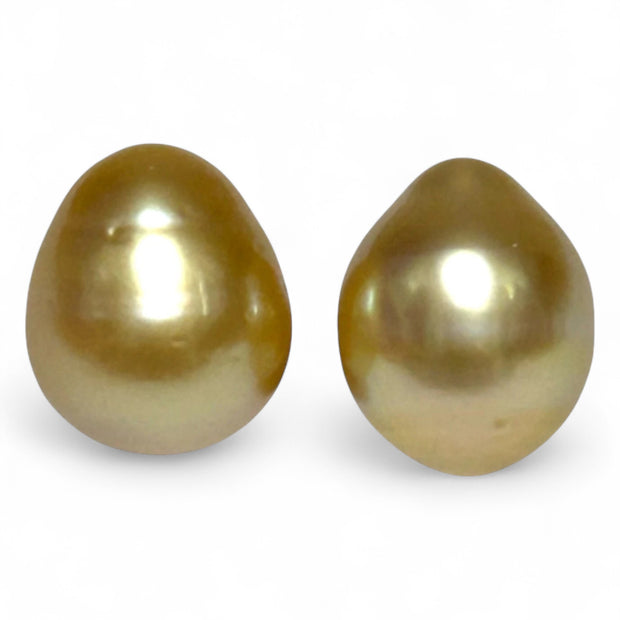A Pair 10.5 x 12.5mm Deep Gold Philippines South Sea Oval Pearls
