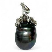 Baroque 11.3 x 15.6mm Tahitian Sea Peacock Black-Green Pearl Pendant
