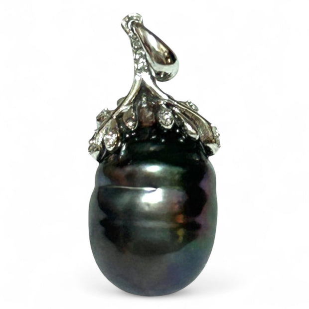Baroque 11.3 x 15.6mm Tahitian Sea Peacock Black-Green Pearl Pendant