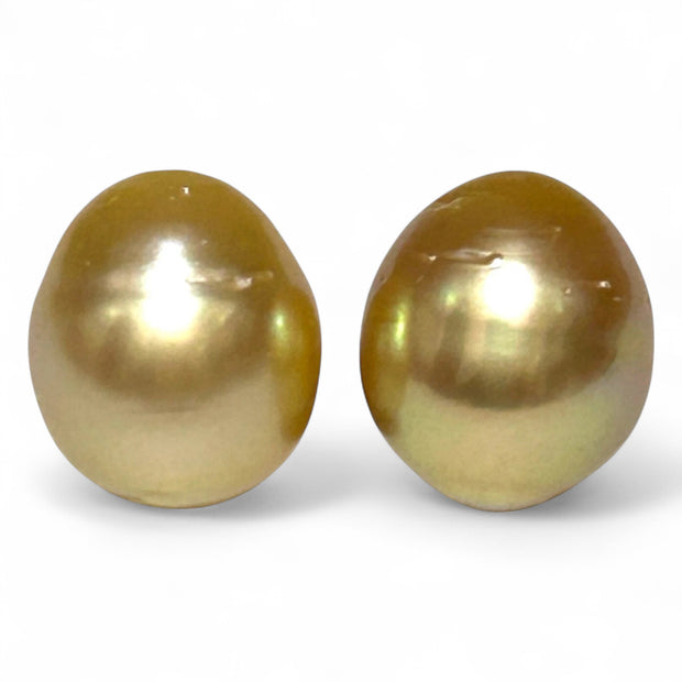 A Pair 12.8 x 14.7mm 33.8 Carat Rich Gold Philippines South Sea Pearls