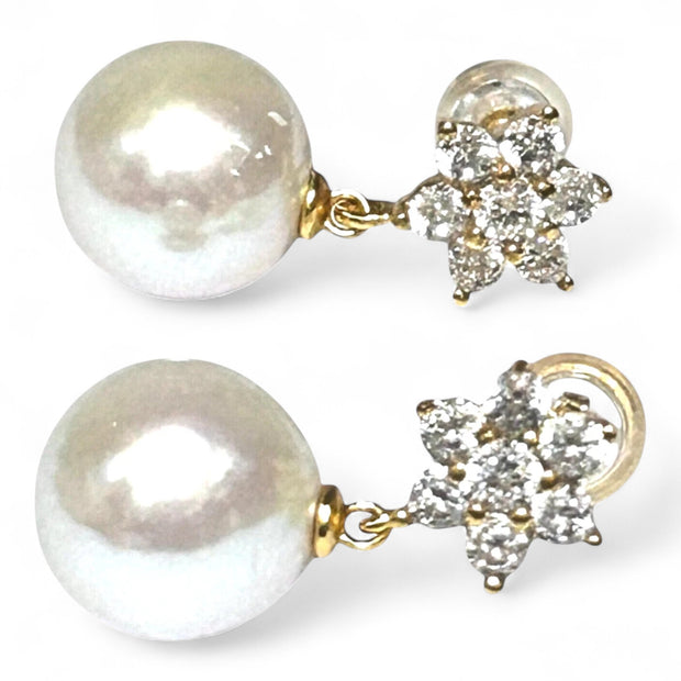 5A Quality 10.5mm Natural White Round Edison Pearl Dangle Earrings