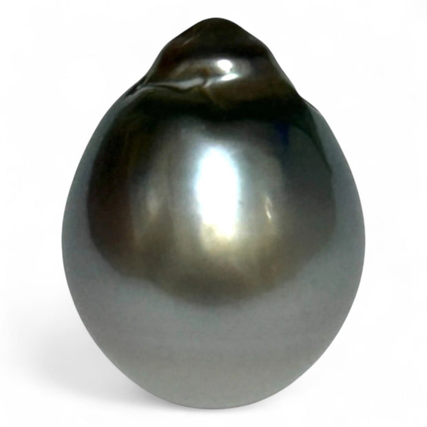 Oval Drop 13.8 x 17.7mm 21.6 Carats Tahitian Sea Peacock Mid-Gray Pearl