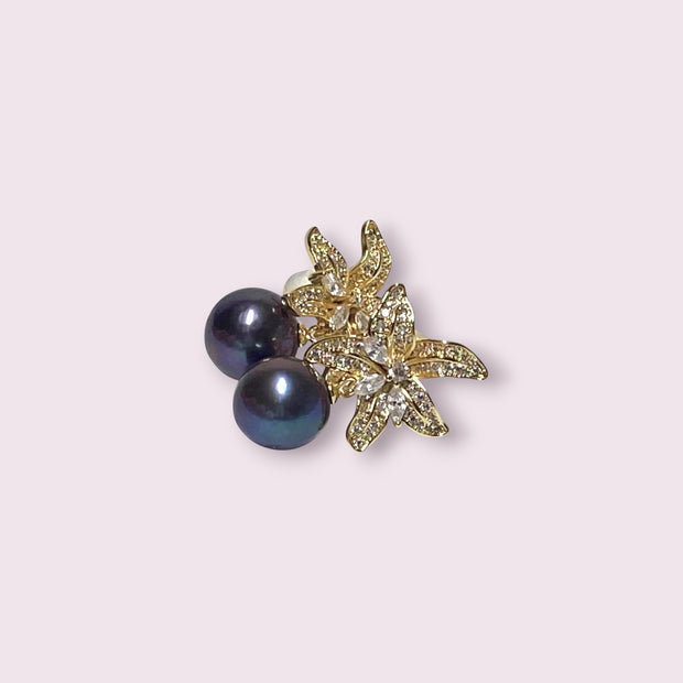 Round 10 - 10.5mm Edison Purple Black Blue Pearl Dangle Earrings