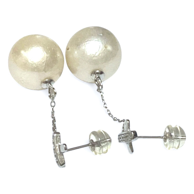 Round 12.6mm Indonesian Cream White South Sea Pearl Dangle Earrings