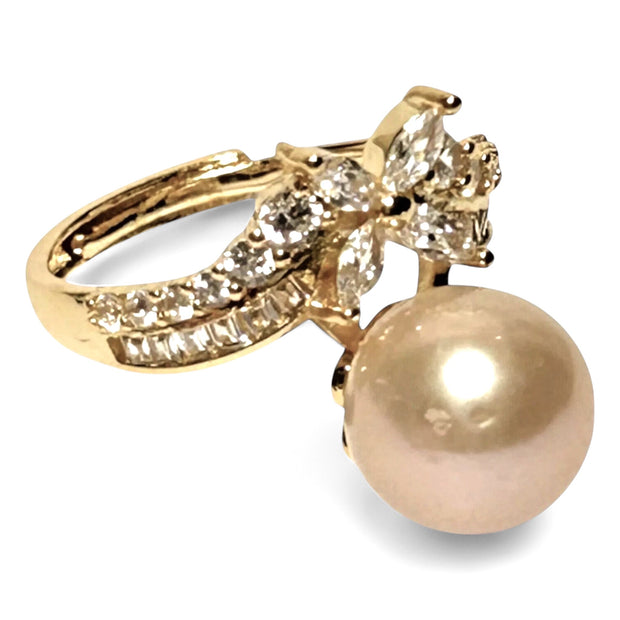 Cocktail 10-10.5mm Peach Pink Edison Round Pearl Ring Size 6.5