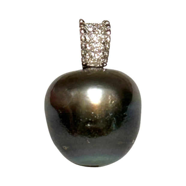 Oval 12.7x13.2mm Tahitian Sea Peacock Black-Green Pearl Pendant