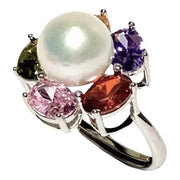 Fantastic Natural White 9.5mm Edison Cultured Round Pearl Ring Size 7