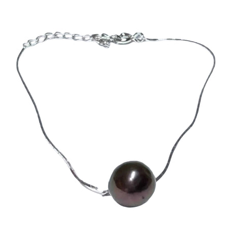925 Sterling Silver 10mm Peacock Black Green Round Pearl 7.5" Bracelet