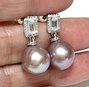 Superb Edison Purple Brown Rainbow Pearl Earrings - 11x11.5mm