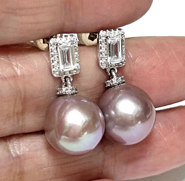 Superb Edison Purple Brown Rainbow Pearl Earrings - 11x11.5mm