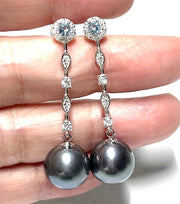 Gorgeous 11-11.5mm Edison Peacock Black Round Pearl Dangle Earrings