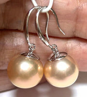 Huge 13mm Purple Rose Pink Edison Farmed Round Pearl Hook Earrings