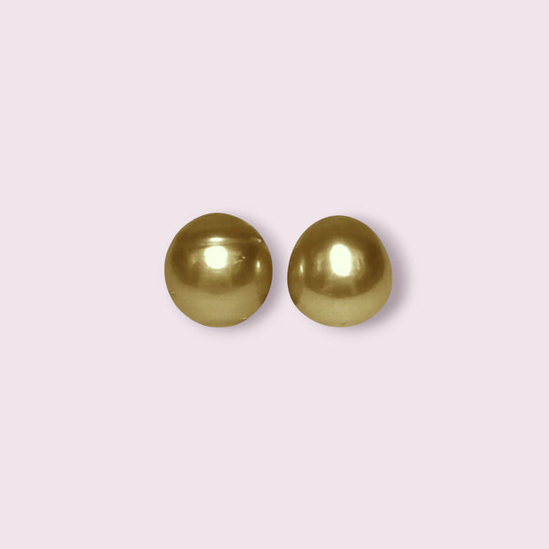 Unique A Pair 11 x 11.5mm 20.3 Carat Deep Gold Philippines Sea Pearls