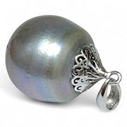 Oval 13.2 x 14.5mm Tahitian Sea Middle Gray Green Pearl Pendant