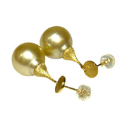 Huge 12.2 x 14mm Rich Golden Philippines South Sea Pearl Dangle Earrings