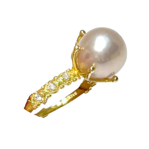 Classic 10mm Edison Natural Baby Rose Pink Round Pearl Ring Size 5.5