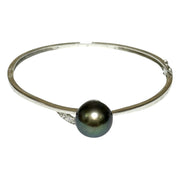 Stunning Round 12.3mm Tahitian Sea Natural Peacock Green Pearl Bangle